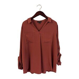 Kelly Renee Plus Size 2X Top Blouse Shirt Fall Tab Sleeve Mixed Media